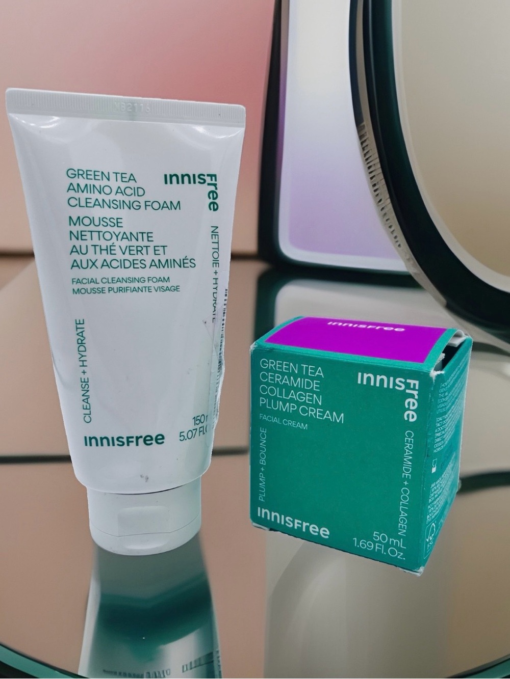 Innisfree Green Tea Seed Hyaluronic Cream 50ml + Amino Acid Cleansing Foam 5 Oz.